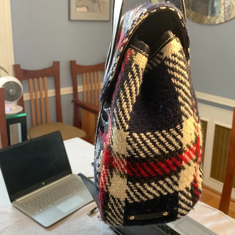 Kate Spade Plaid Satchel in Plaid (colors-black, dark nay, red, off white).